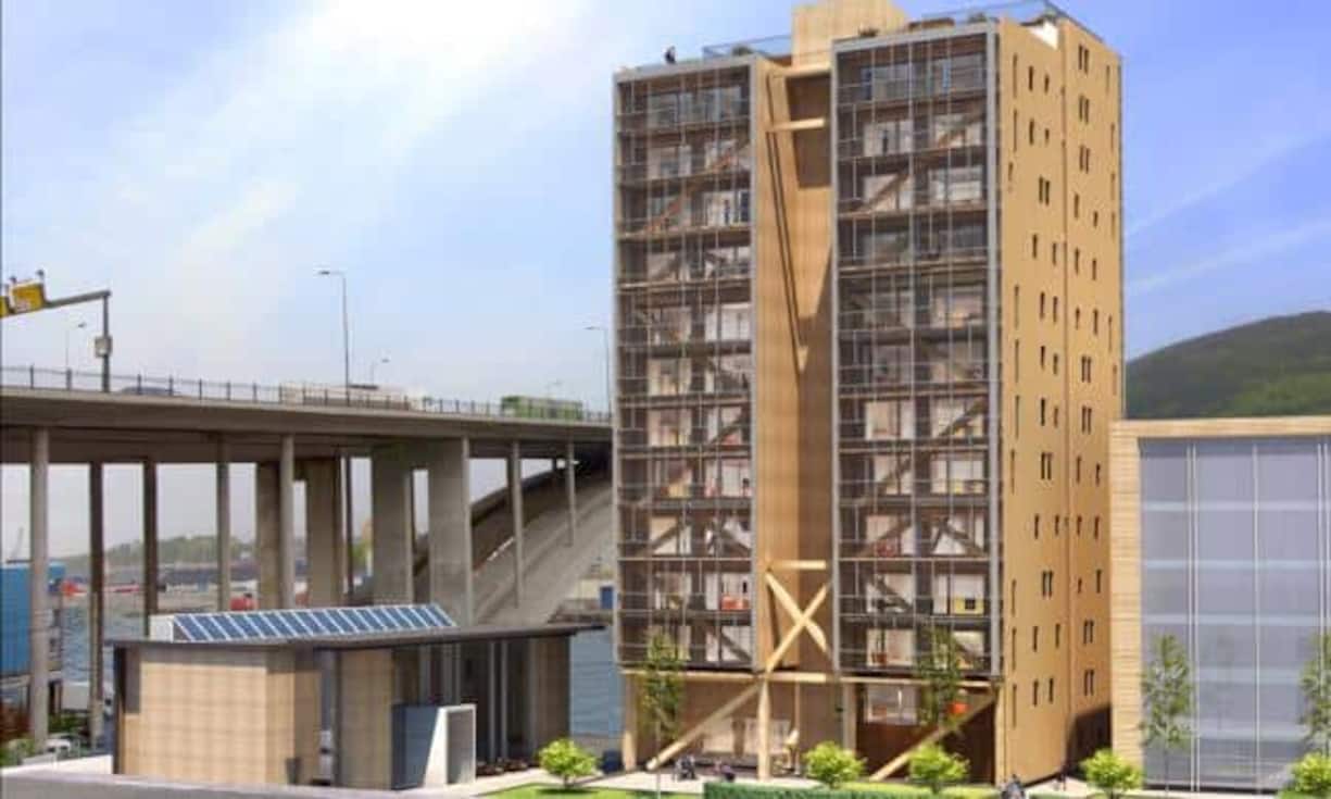 Mit 49 Metern Höhe holte 2014 ein Wohnhaus im norwegischen Bergen den Rekord. Das Gebäude könnte zum Vorreiter einer ganzen Generation von Bauten werden.Artec