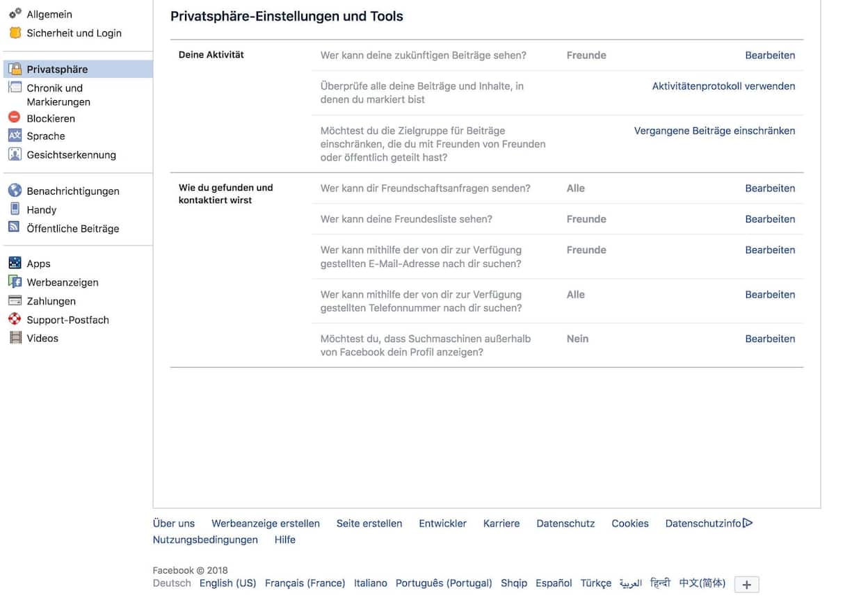 Facebook Einstellungen