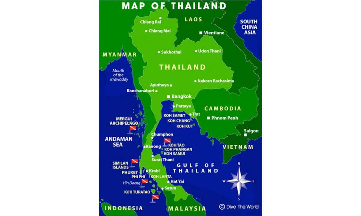 Karte von Thailand (Bild. www.divetheworldthailand.com)
