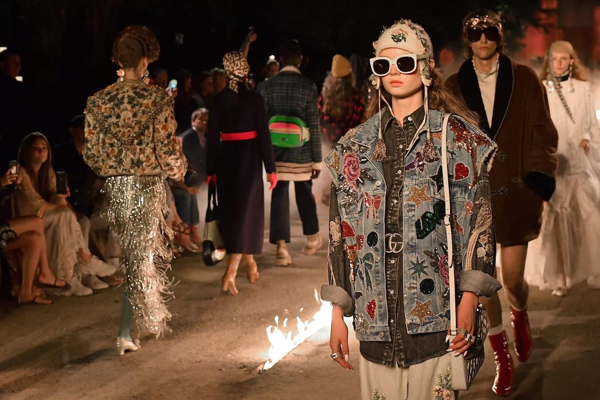 ARLES, FRANCE - MAY 30:  A model walks the runway at the Gucci Cruise 2019 show at Alyscamps on May 30, 2018 in Arles, France.  (Photo by Jacopo Raule/Getty Images  )