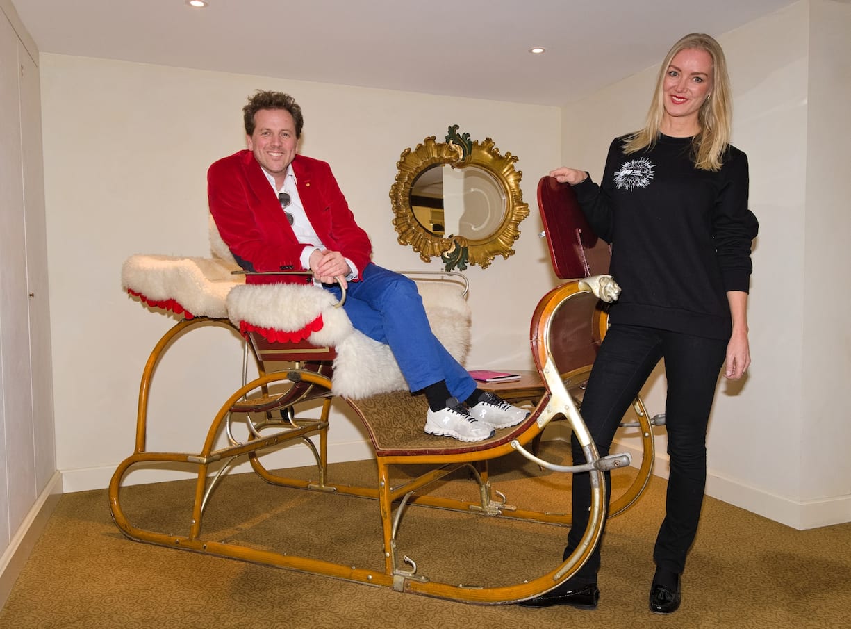 Engadiner Schlittenfahrt:Christian Jott Jenny, GemeindeprÃ¤sident St. Moritz;Kristine Thomassen, CFC