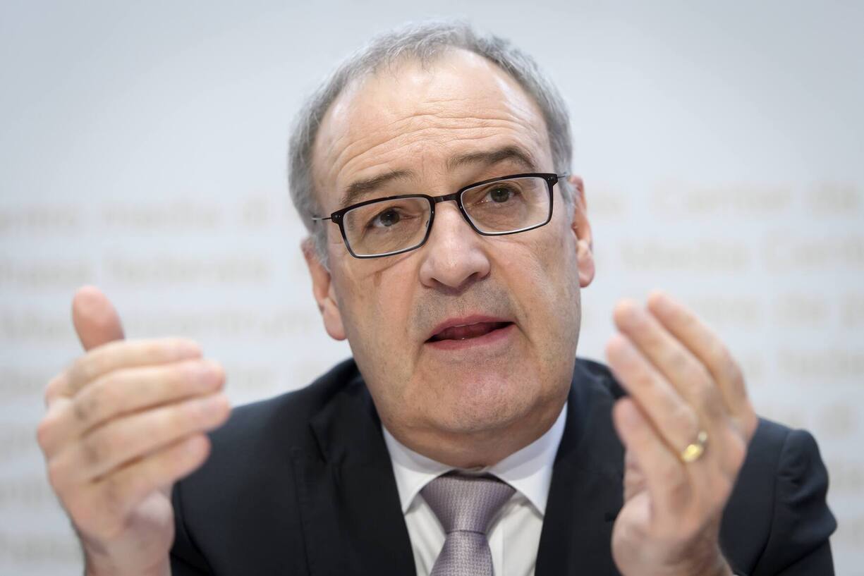 Bundesrat Guy Parmelin, Vorsteher des Eidgenoessischen Departements fuer Wirtschaft, Bildung und Forschung (WBF), spricht an einer Medienkonferenz ueber die Botschaft zur Foerderung von Bildung, Forschung und Innovation in den Jahren 2021 ? 2024, am Mittwoch, 26. Februar 2020, im Medienzentrum Bundeshaus in Bern. (KEYSTONE/Anthony Anex)