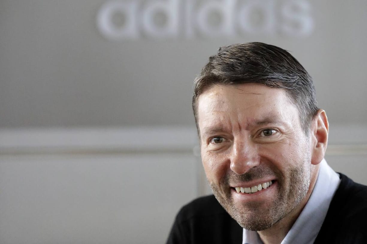 CEO of German sports equipment company adidas AG Kasper Rorsted poses for photographers prior to the annual balance news conference in Herzogenaurach, Germany, Wednesday, March 8, 2017. (AP Photo/Matthias Schrader)