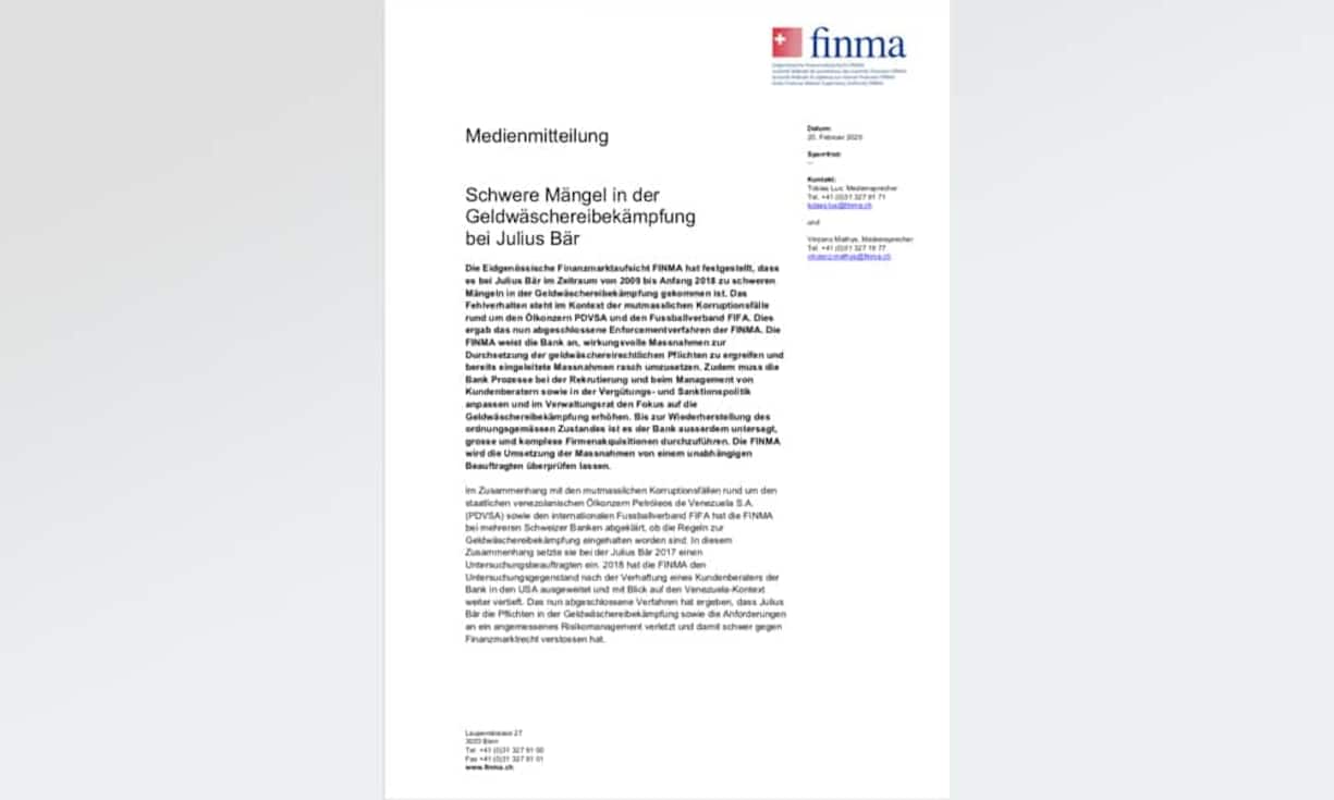 Medienmitteilung Finma