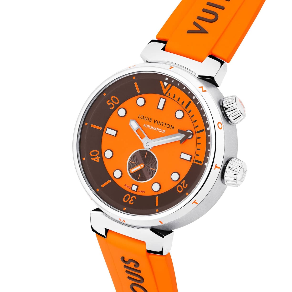 Die Taucheruhr von Louis Vuitton in orange.