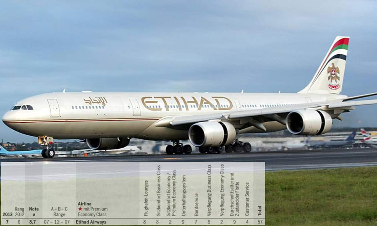 Rang 7: Etihad Airways (Vorjahr: Rang 6) - Note 8,7.