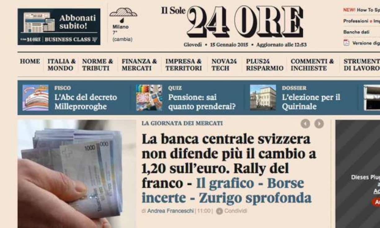 Il Sole 24 ore, Italien: «Zürich stürzt ab», schreibt die grosse italienische Zeitung mit Bezug auf das Minus an der Schweizer Börse.