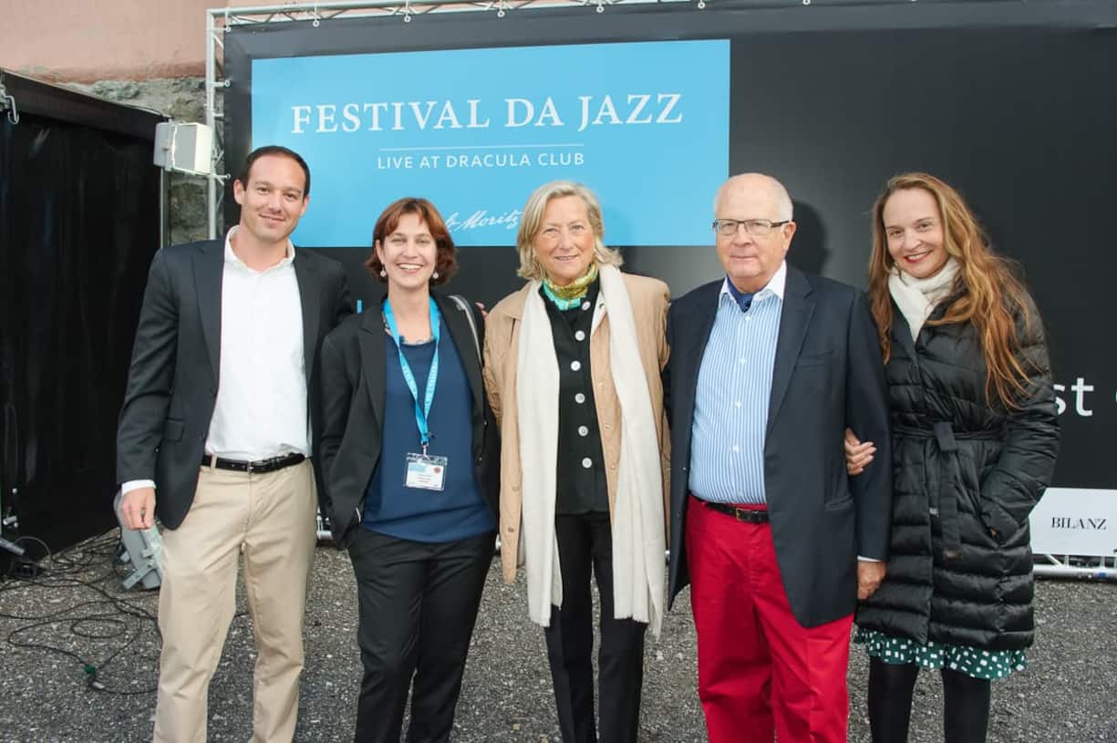 Nils Nussio, Themis Engadin; Corinna Fueter, Festival da Jazz; Pilar Klemm; Christoph Klemm, Verwaltungsrat Kulm Hotel; Donatella Campioni.