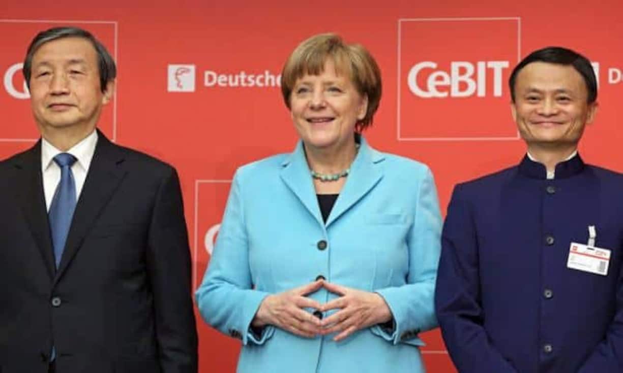 Gastland China: Angela Merkel eröffnete die Cebit zusammen mit Chinas Vizepremier Ma Kai (l.) und Alibaba-Gründer Jack Ma.