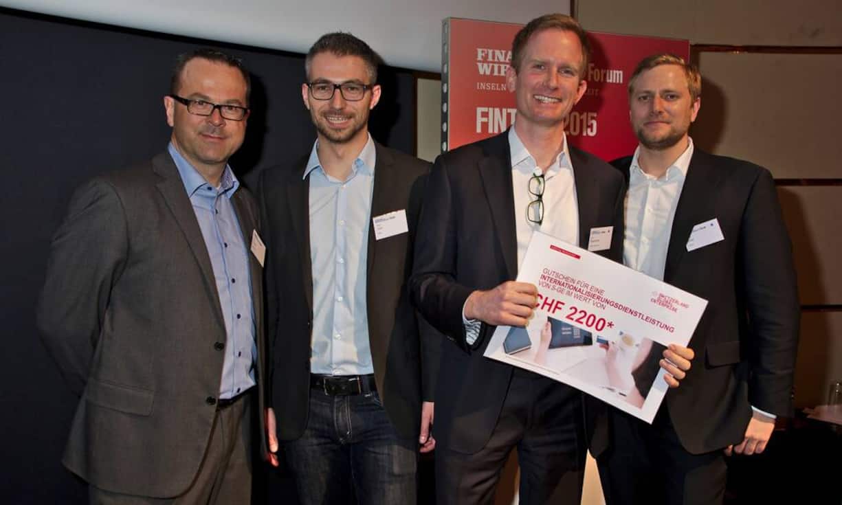 Swiss Made Fintech, 4 Startup-Präsentatoren
Roger Fromm, INVESTORY;
Dejan Juric, Klimpr;
Gerrit Sindermann, milliPay Systems AG, mit Gutschein für bestes Projekt;
Michael Borter, Cashare