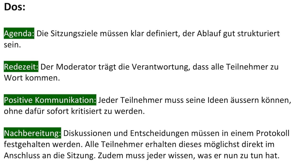 Meetings Sitzungsmanagement Dos