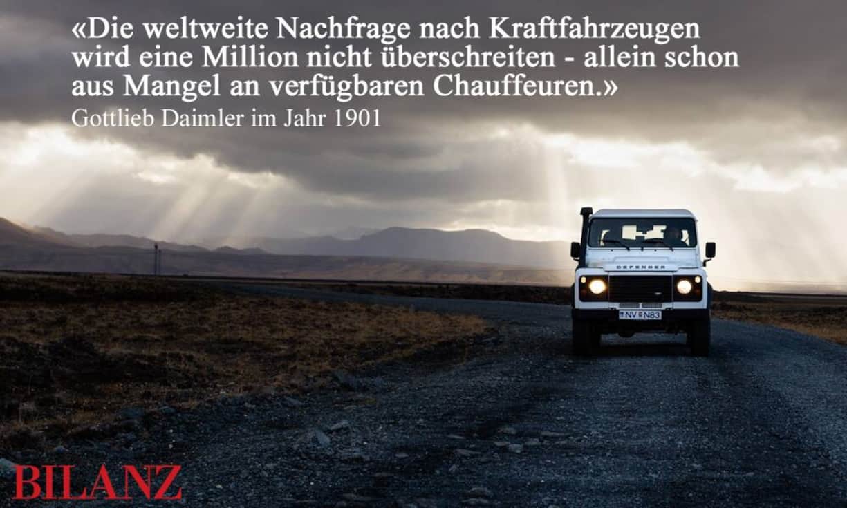 Die Prognose von kurz nach der Jahrhundertwende des deutschen Ingenieurs und Konstrukteurs Gottlieb Daimler wurde bereits 1952 in Deutschland widerlegt. Weltweit beträgt der Bestand 2017 bereits über 1.2 Milliarden. Unsplash