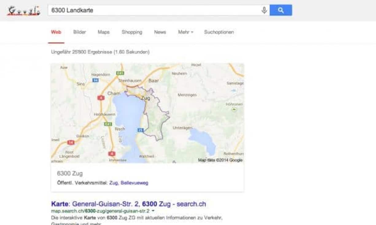 Kartenansicht der Postleitzahl
Postleitzahlen können auch auf der Karte angezeigt werden.