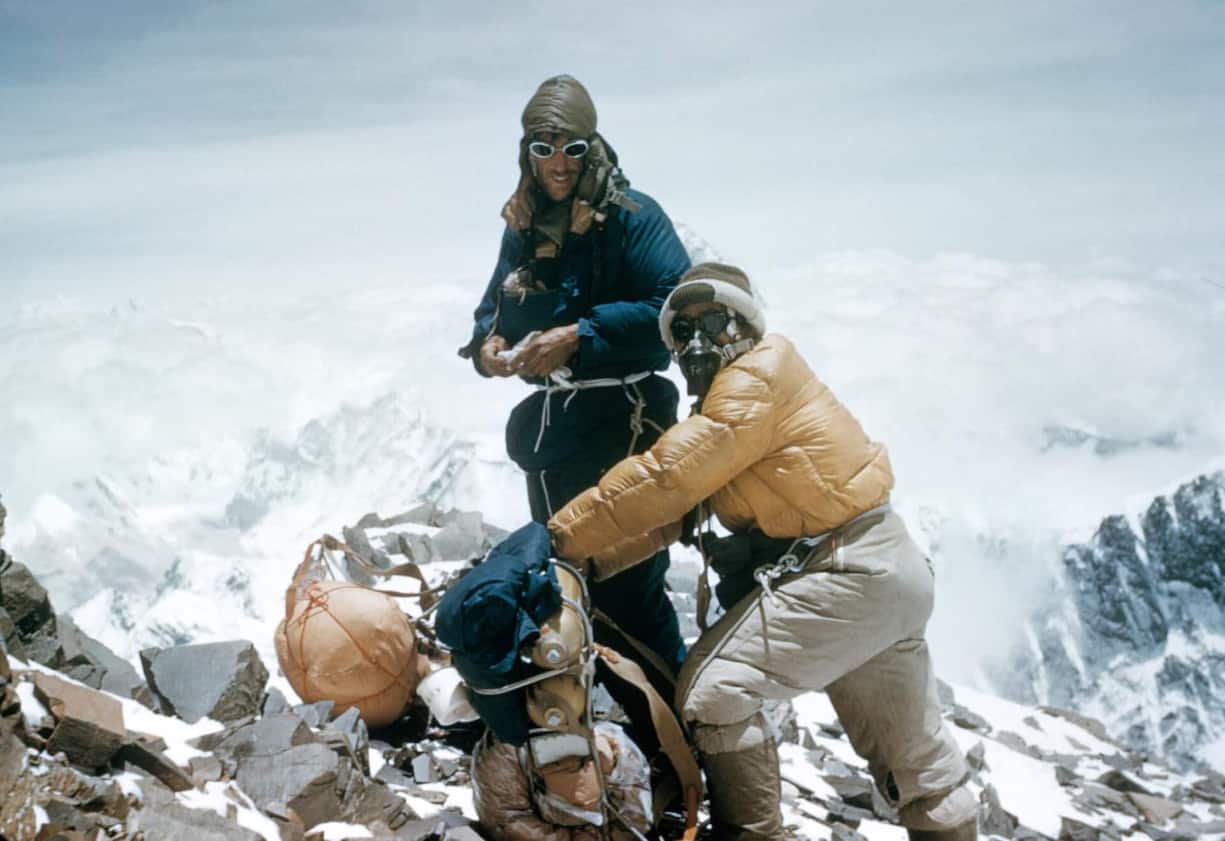 Edmund Hillary und Tenzing Norgay am Mount Everest im Jahr 1953.