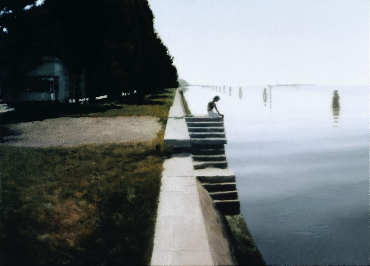 «Venedig (Treppe)», 1985, 51,4 × 71,8 cm, Öl auf Leinwand. Das Bild hängt sonst im Art Institute of Chicago.