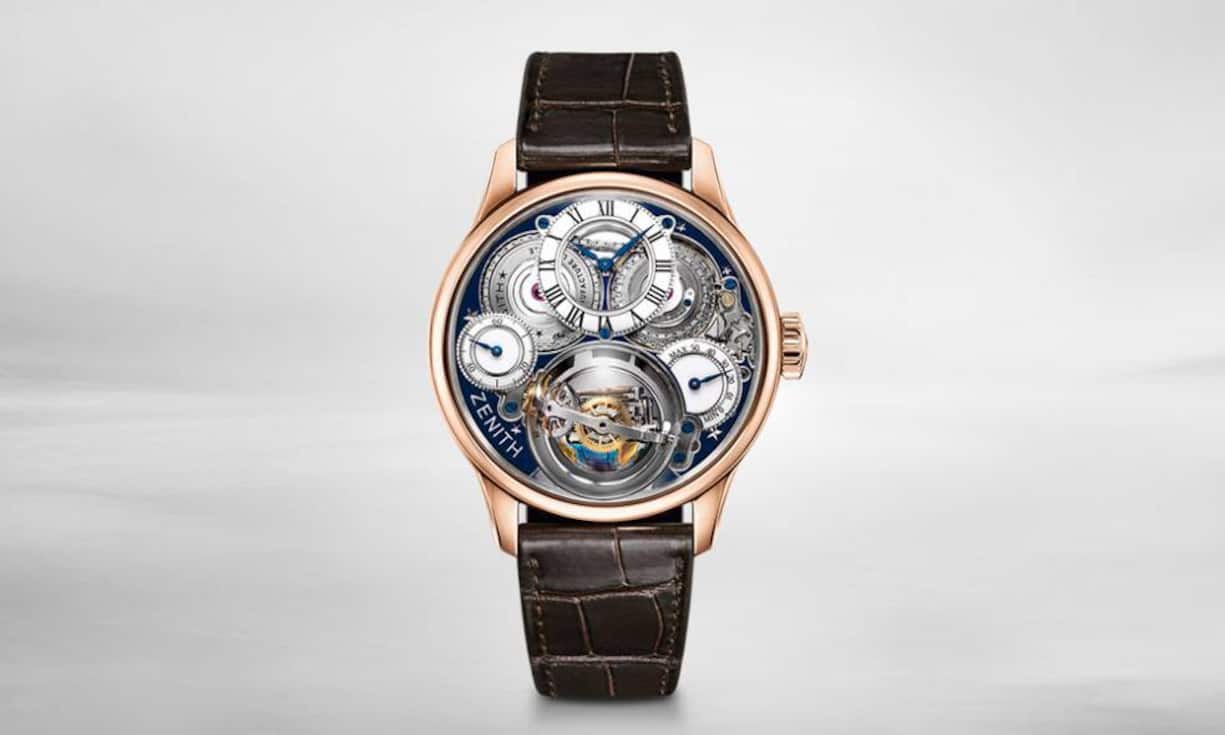 Die Academy Christophe Colomb Hurricane Grand Voyage II von Zenith ist lediglich auf zehn Exemplare limitiert. Stunden und Minuten sind in einem dezentrierten Zifferblatt bei der 12, ein selbstnivellierendes Gravity-Control-Modul bei der 6. Die Uhr wird von Hand aufgezogen. Zenith
