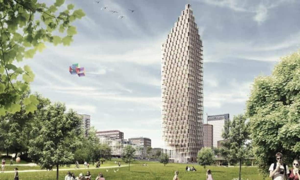 Sogar rund 100 Meter hoch wäre dieser Bau von CF Møller in Stockholm. Doch die Holzbauweise ist nicht nur ein nordisches Phänomen... CF Møller