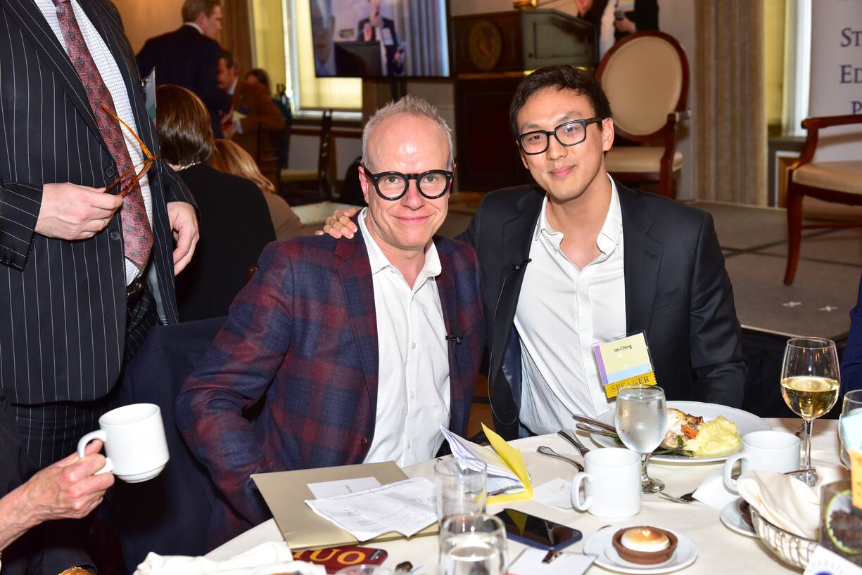 NEW YORK, NY - APRIL 18: Hans Ulrich Obrist and Ian Cheng attend Appraisers Association of America Honors Hans Ulrich Obrist at 14th Annual Award Luncheon at New York Athletic Club on April 18, 2018 in New York City. (Photo by Sean Zanni/Patrick McMullan via Getty Images) *** Local Caption *** Hans Ulrich Obrist;Ian Cheng