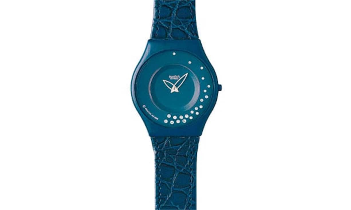 1997: Swatch Skin.Flachste Uhr der Welt, hier Nuit Etoilée mit 21 echten Diamanten.