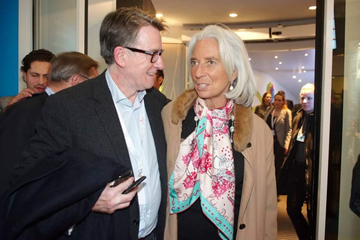 Lord Mandelson, Chairman, Global Counsel, ehemaliger EU trade commissioner; Christine Lagarde, Direktorin, IWF
