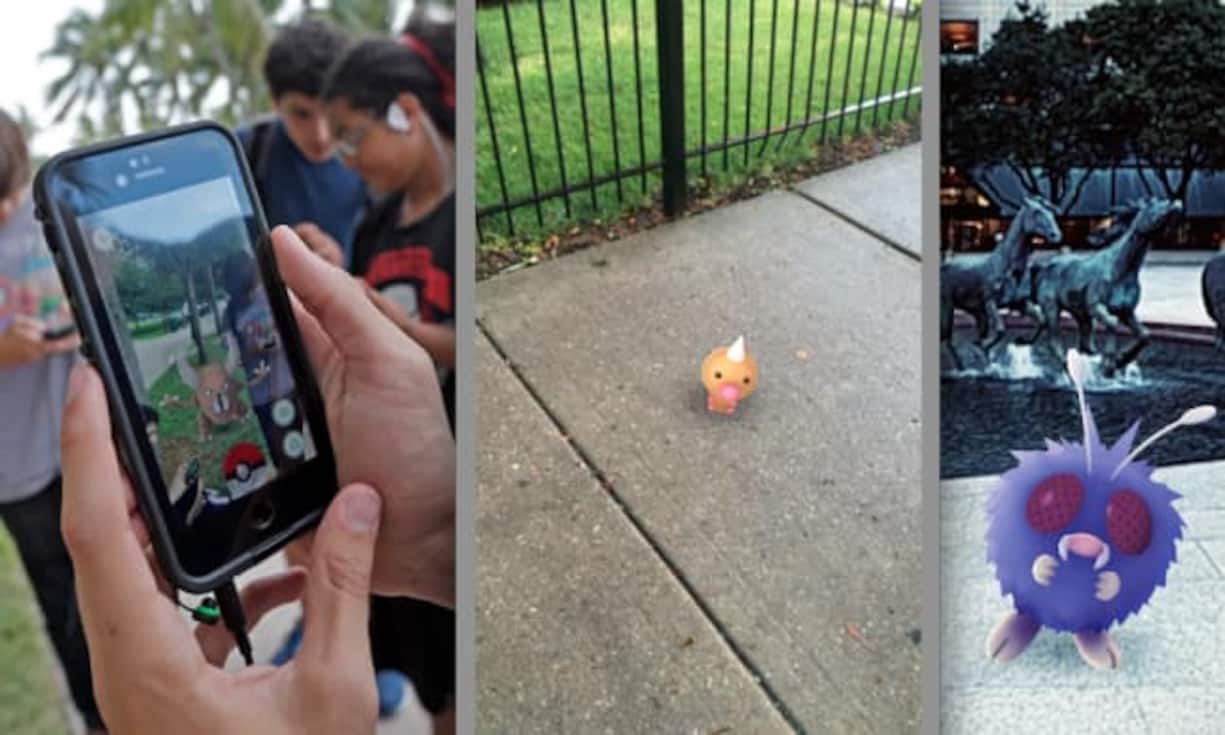 Käfer-Pokémon finden die Spieler der Handy-App an denselben Orten wie die Flug-Monster: Auf Bauernhöfen, in Gärten, Parks oder auf Spielplätzen. Im Bild zu sehen sind Paras, Hornliu und Bluzuk (v. l.).