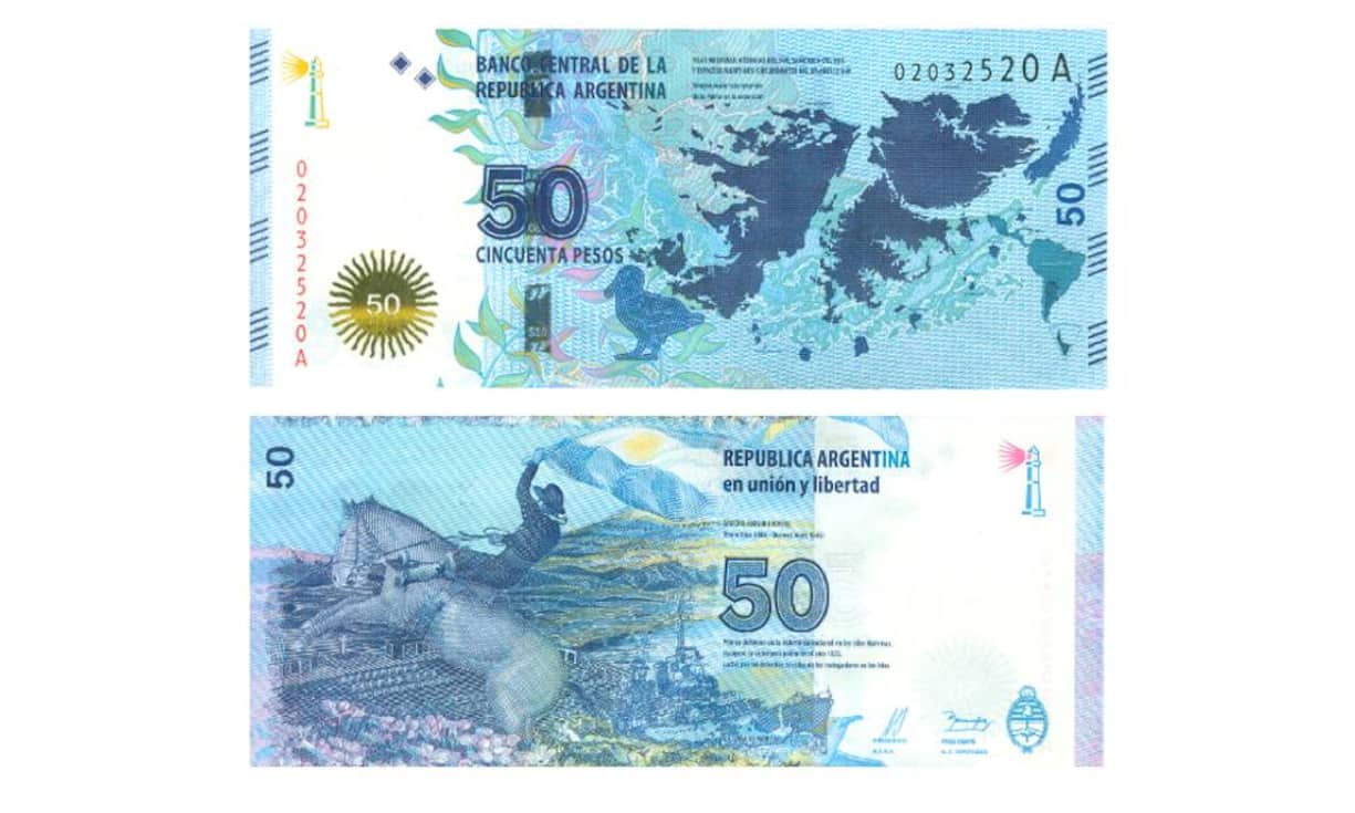 ... der argentinische 50-Peso-Schein, ...