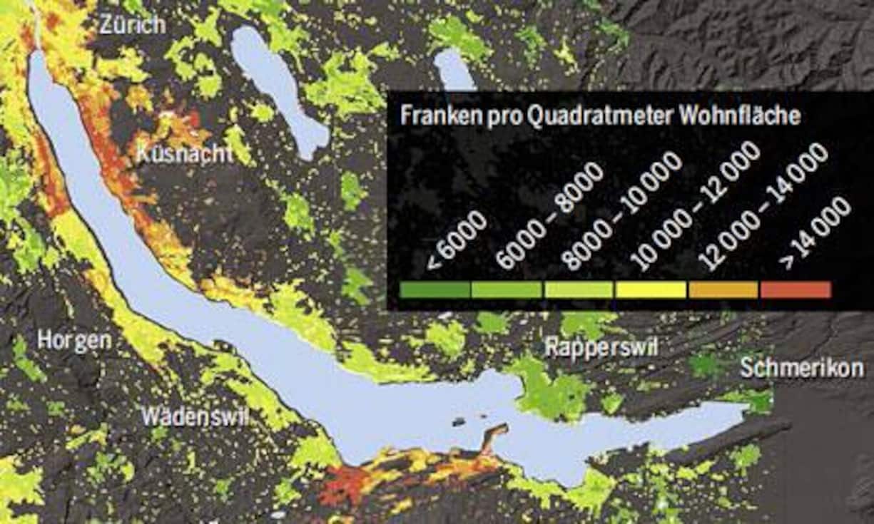 Schmerikon, Zürichsee (Quelle: Mikrolagen-Rating Wüest & Partner (Stand: Juli 2013), Kartengrundlage: Swisstopo)