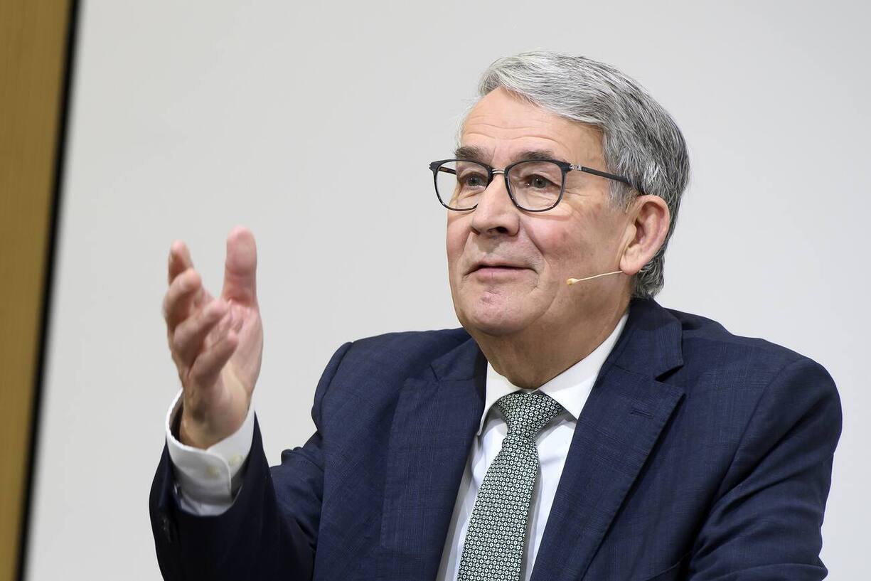 Urs Schwaller, Praesident des Verwaltungsrats, Schweizerische Post AG, spricht waehrend der Bilanzmedienkonferenz die Post, am Donnerstag, 12. Maerz 2020, in Bern. (KEYSTONE/Anthony Anex)