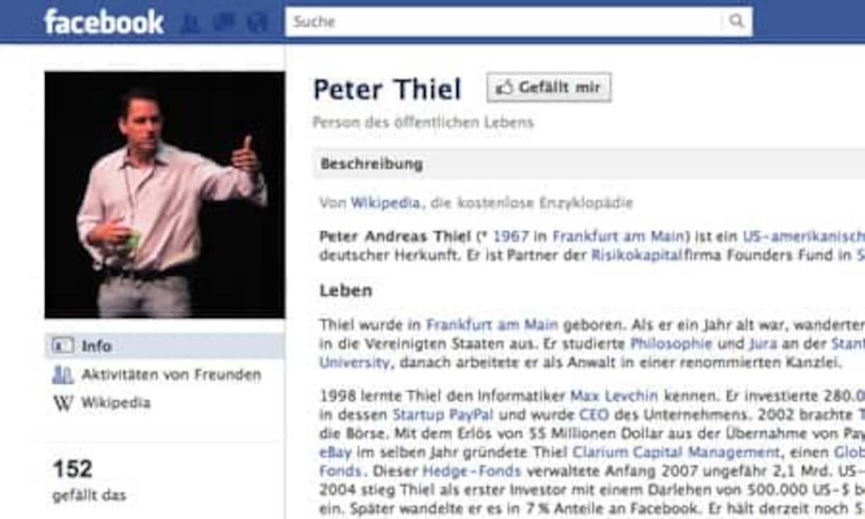 Als erster signifikanter externer Investor pumpte Peter Thiel 2004 500'000 Dollar in das Unternehmen - das entsprach beim IPO einem 2,5-Prozent-Anteil.