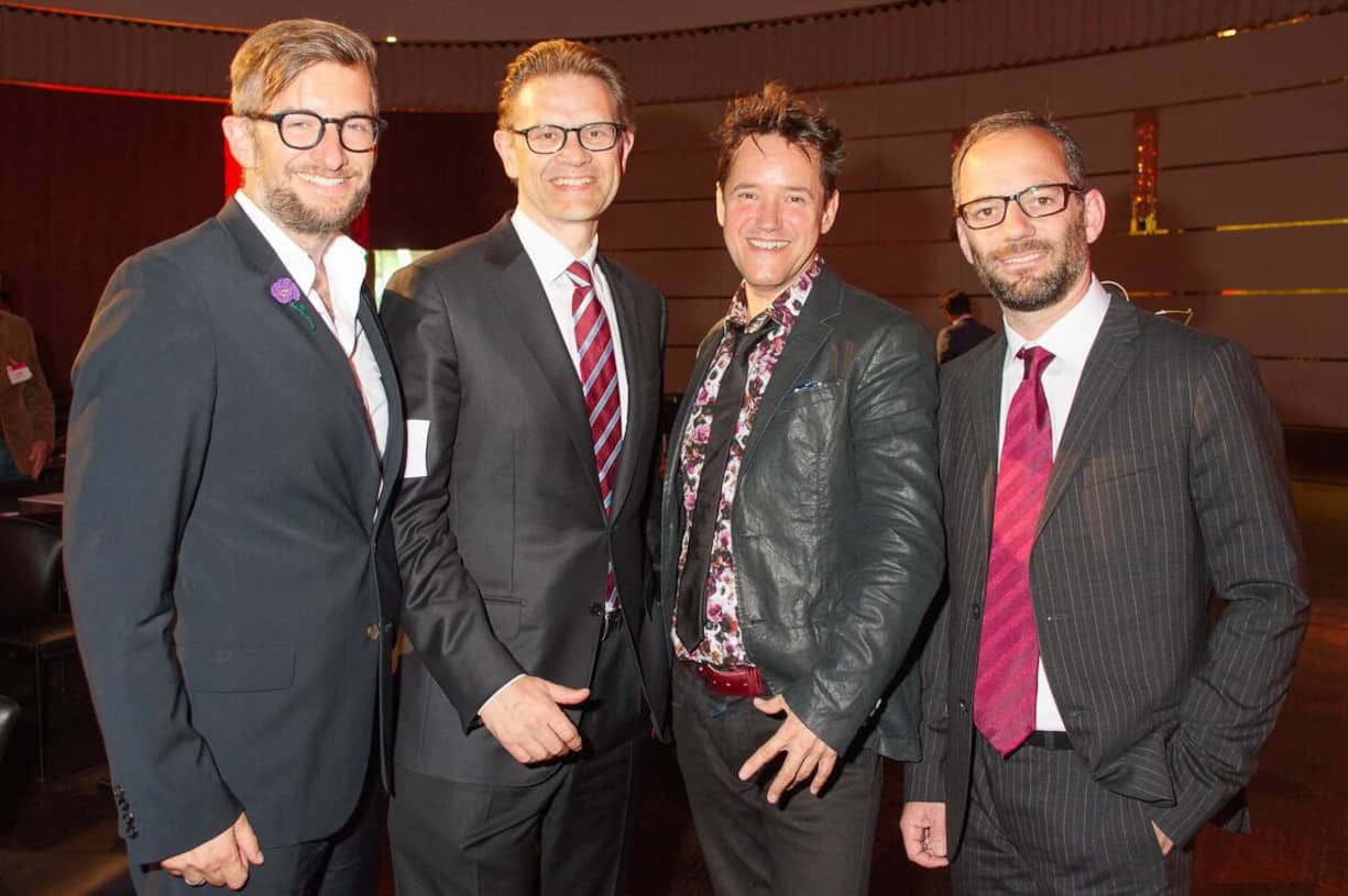 Die drei Redner vom Nachmittag und der Geschäftsführer htp St. Gallen:  Matthias von Bechtolsheim, Geschäftsführer Heimat Werbeagentur Berlin; Torsten Tomczak, Direktor, Forschungsstelle für Customer insight der Uni St. Gallen; Dietmar Dahmen, Bereicherer von Marken, Menschen und User Experiences; Stephan Feige, Geschäftsführer, htp St. Gallen.   Bilder: Christian Simm