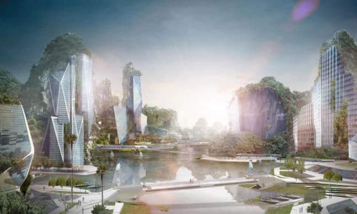 Auch das Projekt Limestone Skyscrapers aus Malaysia beschäftigt sich mit dem Abbau von Rohstoffen. Hier sollen ehemalige Kalksteinbrüche mit neuem Leben erfüllt werden. Bilder: eVolo