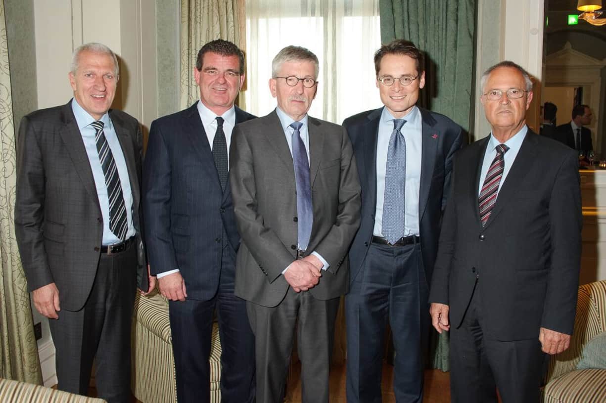 Pierin Vincenz, CEO, Raiffeisen Gruppe; Peter Spuhler, CEO/VRP, Stadler Bussnang AG; Thilo Sarrazin; Roger Köppel; Hans Eichel