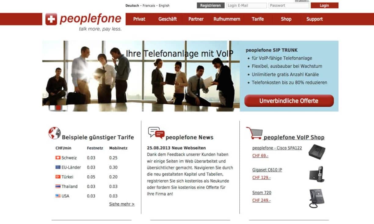 Kategorie Festnetz: Auch hier gibt es mit Peoplefone eine neue Nummer eins. Auf Platz zwei und drei stehen VTX und E-Fon. (Bilder: Robert Müller-Pixelio/Keystone/ZVG)