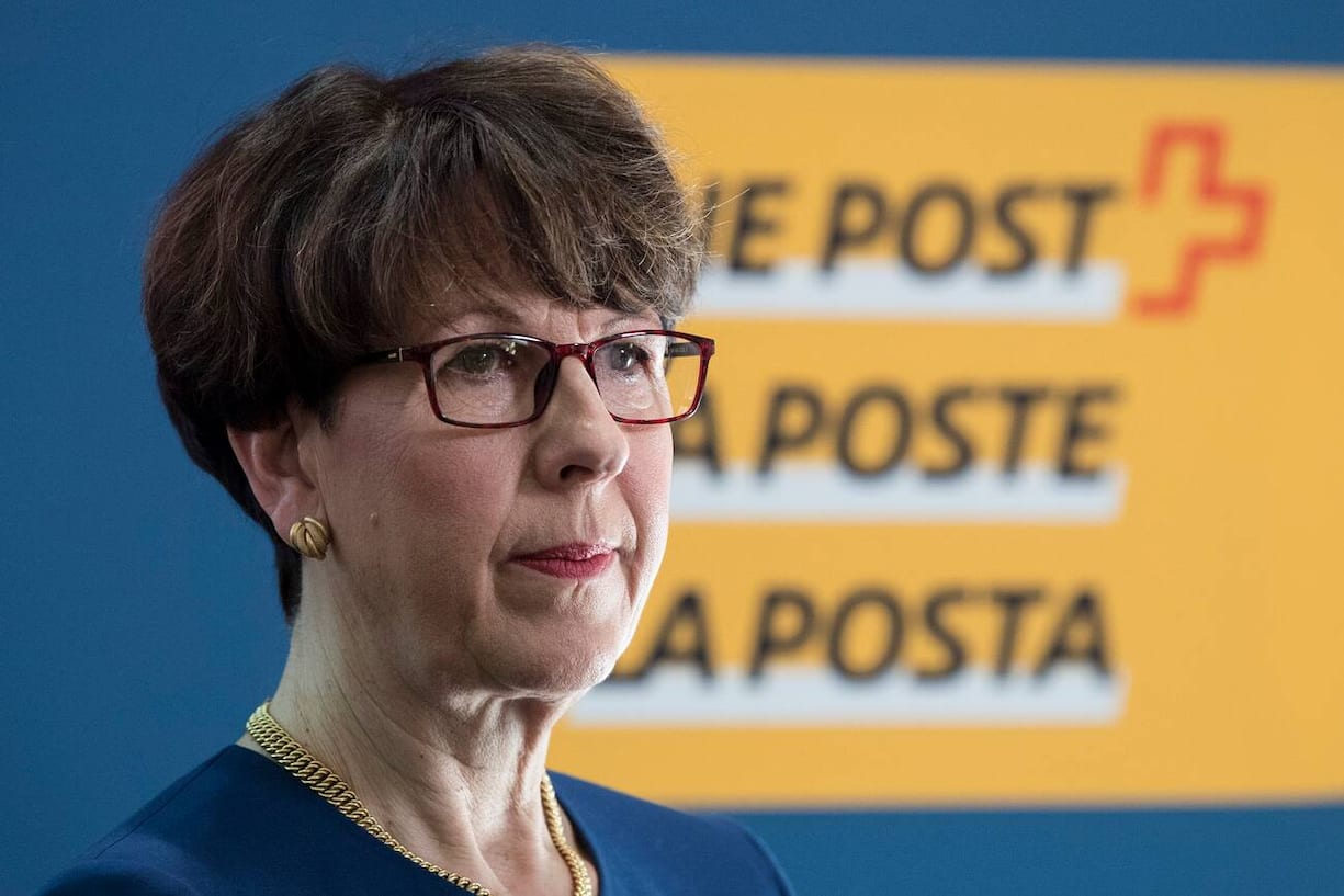Susanne Ruoff, CEO, spricht an der Bilanzmedienkonferenz der Schweizerischen Post AG, am Donnerstag, 8. Maerz 2018 in Bern. (KEYSTONE/Peter Schneider)