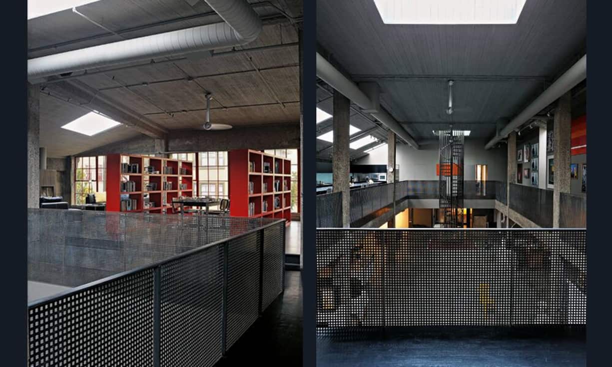 Von der Galerie aus hat man einen Überblick über die Wohnräume im Obergeschoss und das Studio im Erdgeschoss. Das Wechselspiel zwischen Weite und Enge und zwischen den verschiedenen Funktionsebenen erzeugt ein spannendes Ambiente.