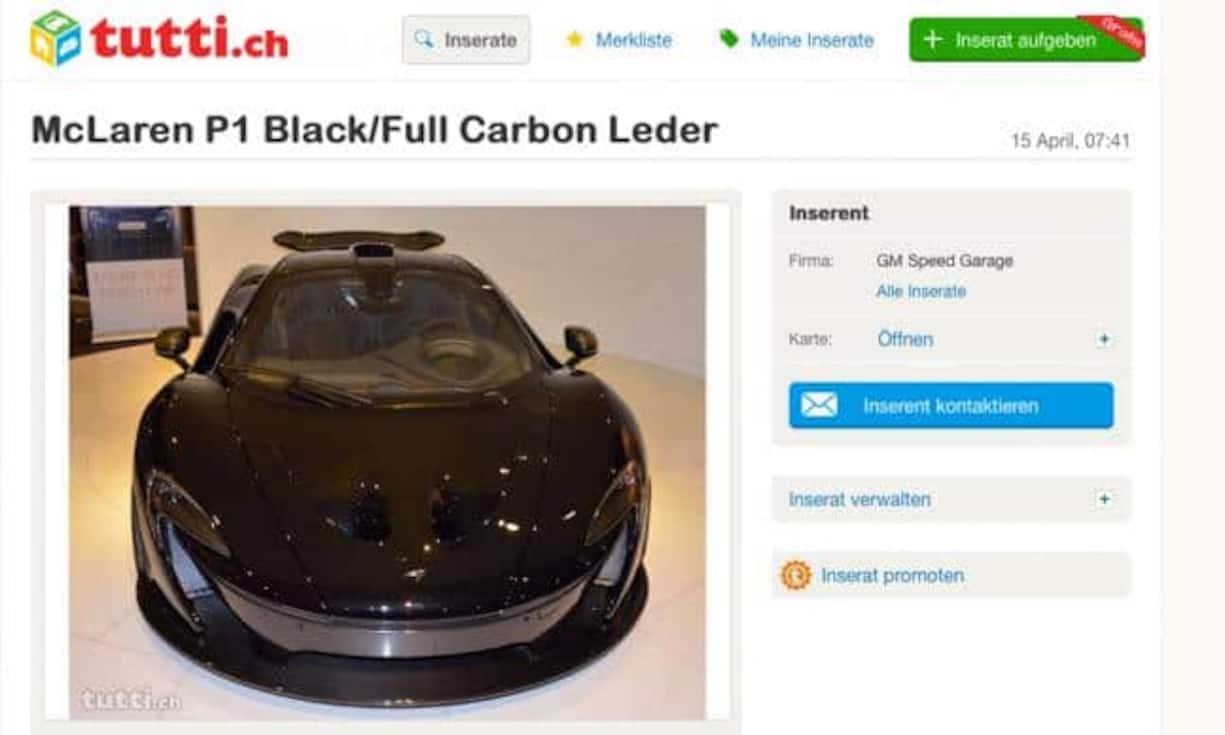 Ebenfalls bei Tutti will jemand seinen McLaren P1 Black loswerden. Der 916-PS-Bollide soll 2'690'000 Franken kosten.
