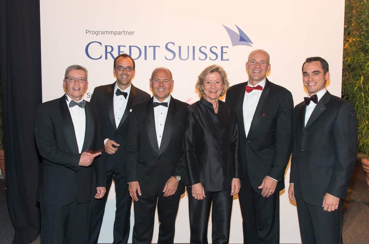 Die Sponsoren: Ivo Furrer, Swiss Life; Markus Binkert, Swiss International Air Lines Ltd.; Morten Hannesbo, AMAG; Doris Albisser, CLS Communication AG; Barend Fruithof, CS; Edouard Maylan, CEO, H. Moser & Cie