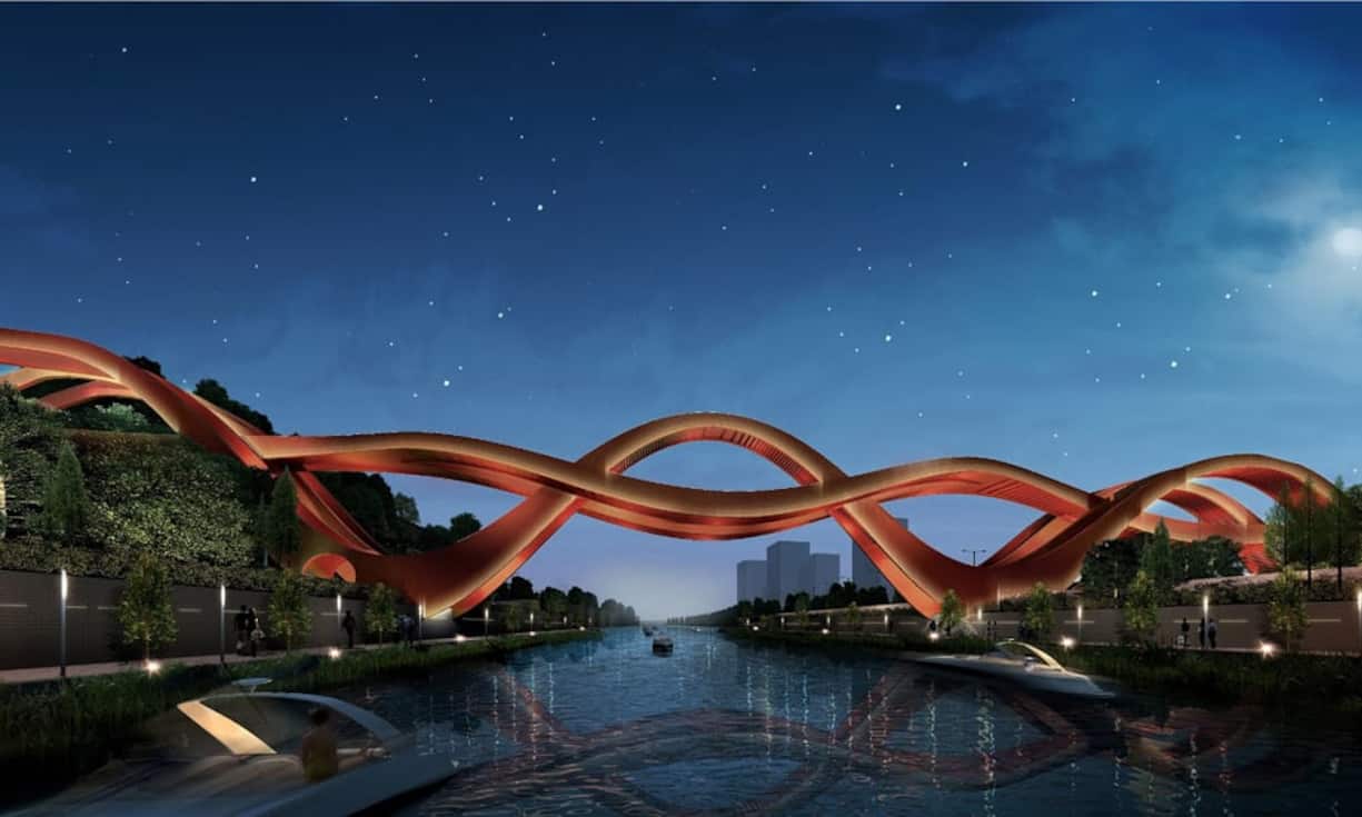 Lucky Knot Bridge von Next Architects, in Arbeit (Changsha, China)Die Eröffnung der Lucky Knot Bridge ist noch für 2016 geplant. Name und Form der Brücke soll an künstlerische, dekorative Knoten erinnern, die man in China mit ‚Glück‘ assoziiert. PR