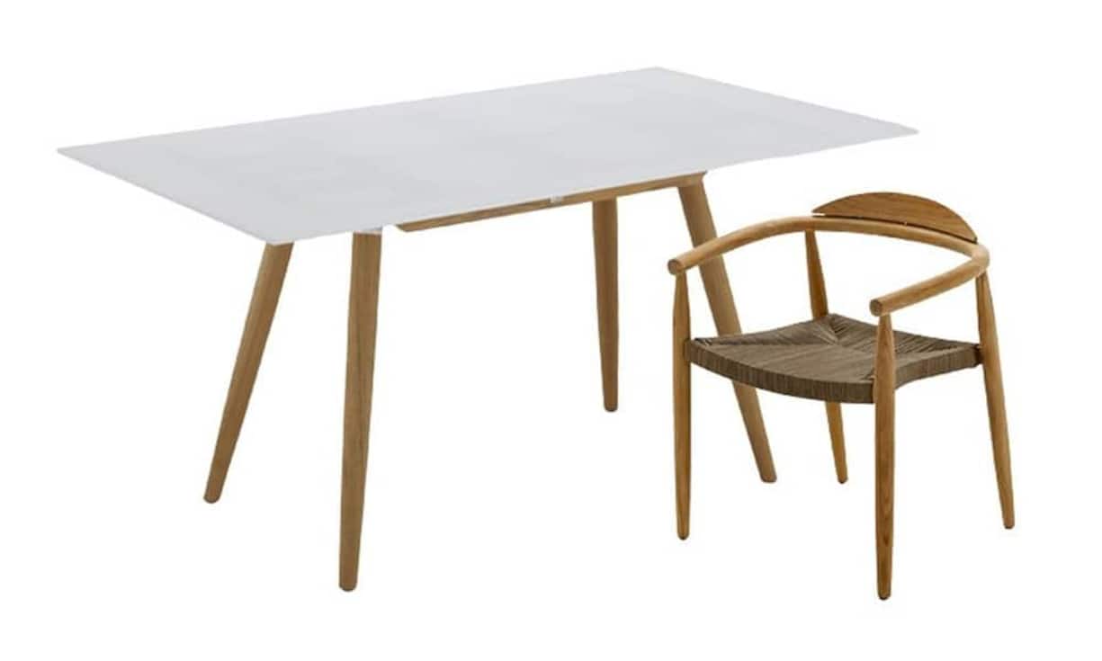 Schlichtes Design: Die Essgruppe Dansk besteht aus einer Glasplatte und einem synthetischen Geflecht. Preis: 7100 Franken. (Quelle und Bilder: Schöner Wohnen)