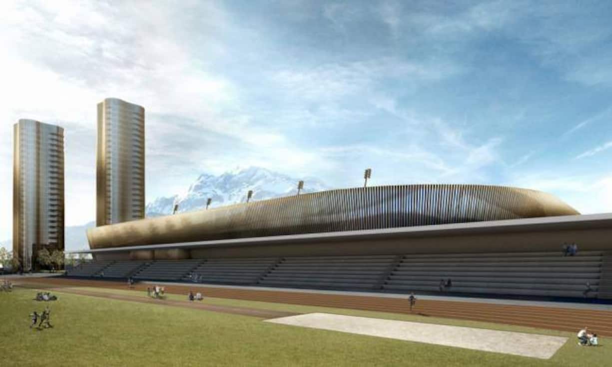 Sportarena und Hochhäuser Allmend in Luzern.