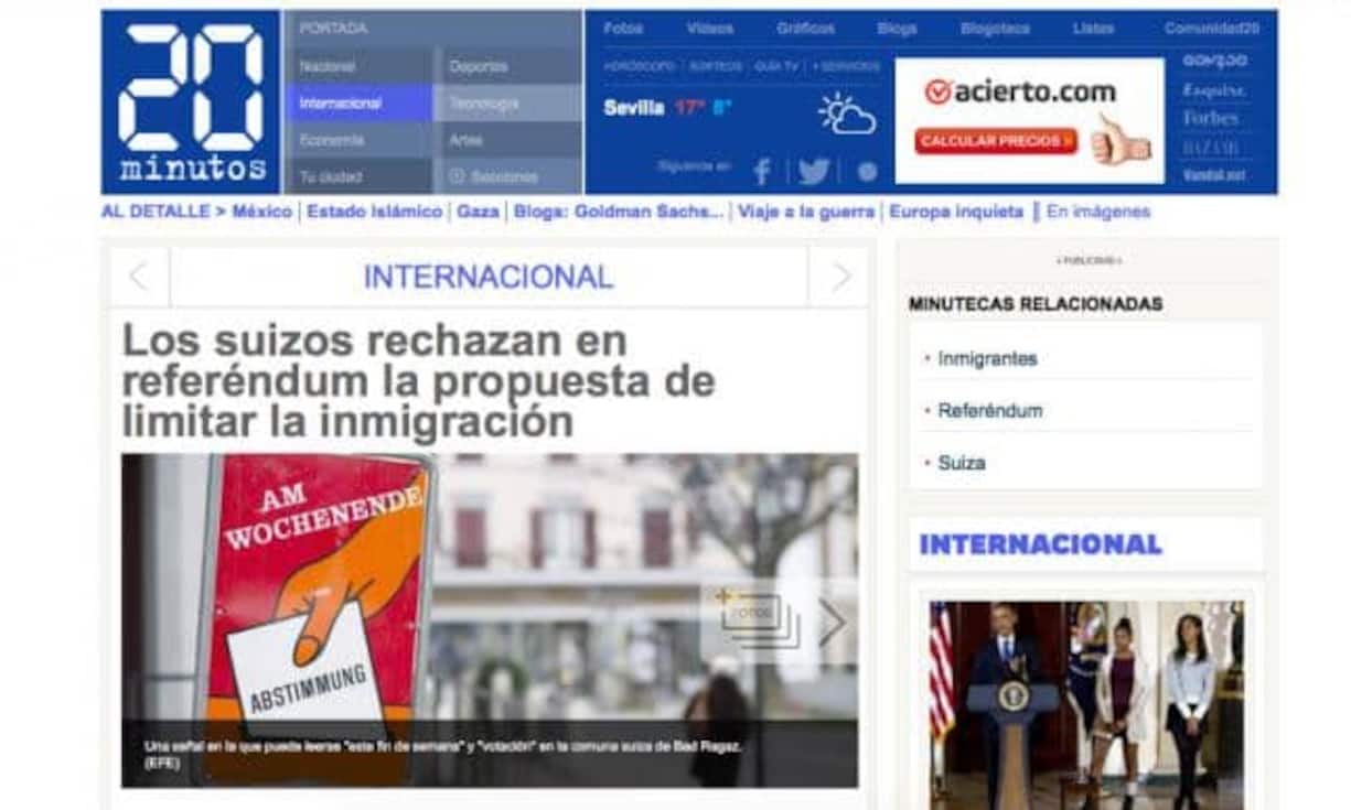 Die spanische Gratiszeitung «20 Minutos» berichtet ebenfalls ausführlich über die Abstimmung. Während sie neutral bleibt, weisen die Leser in ihren Kommentaren darauf hin, dass das Anliegen durchaus berechtigt sei und zeigten Sympathien für Ecopop. «Es gibt weise Leute, die ihr Volk zu beschützen wissen - auch entgegen der Kritik aus dem Ausland» schreibt etwa einer.