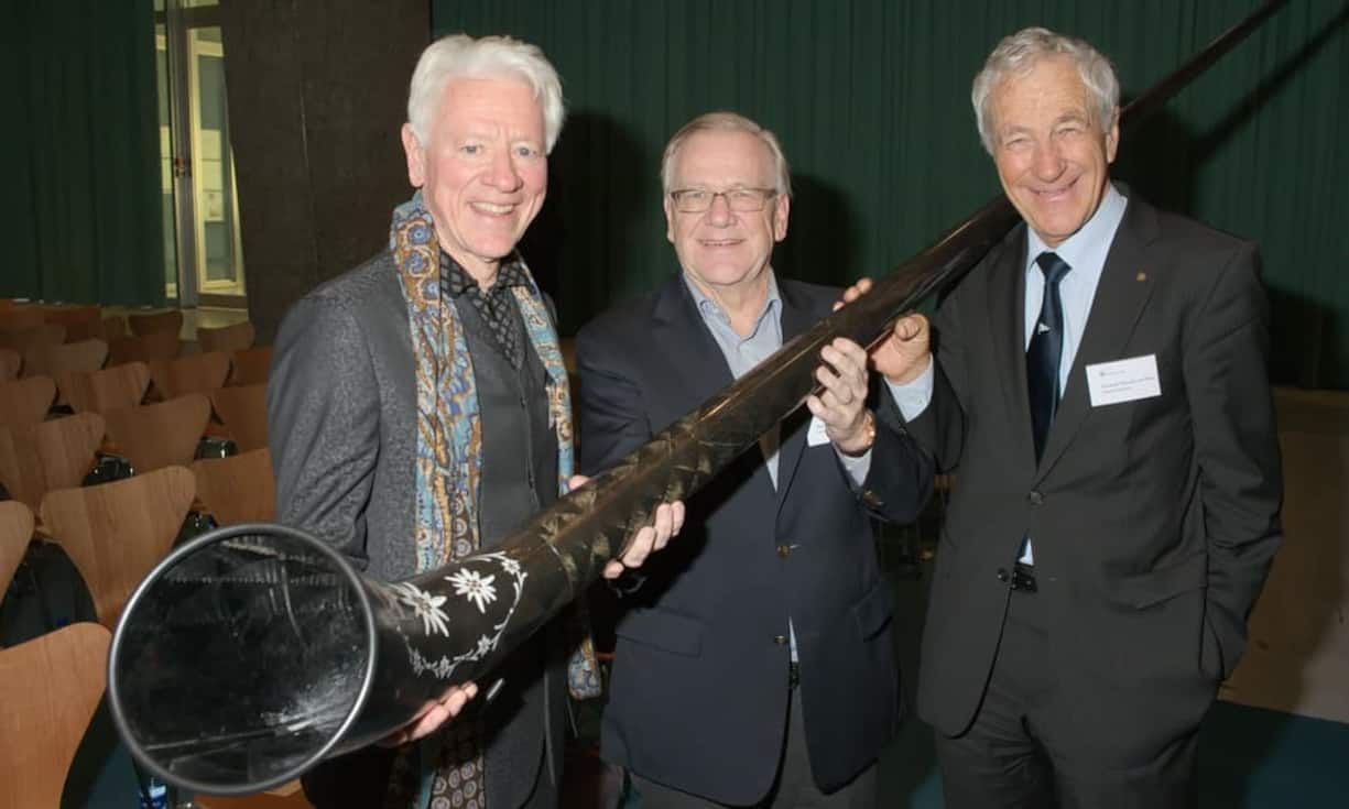 Mit Carbon-High-Tech-Alphorn: Franz Jaeger; Peter Gomez; Hanspeter Danuser von Platen