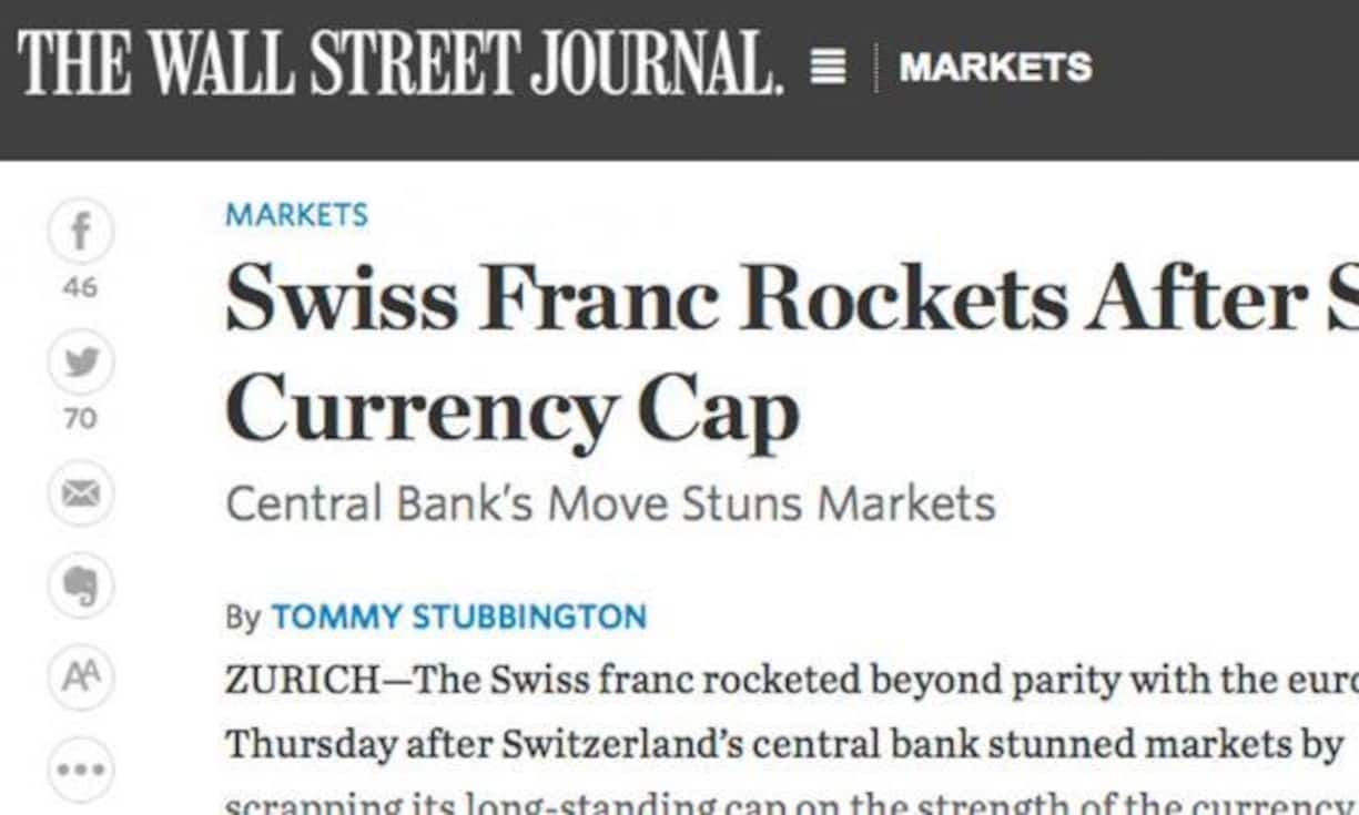 Wall Street Journal, USA: Das Wirtschaftsblatt schreibt von einem «verblüffenden Schritt» der SNB.