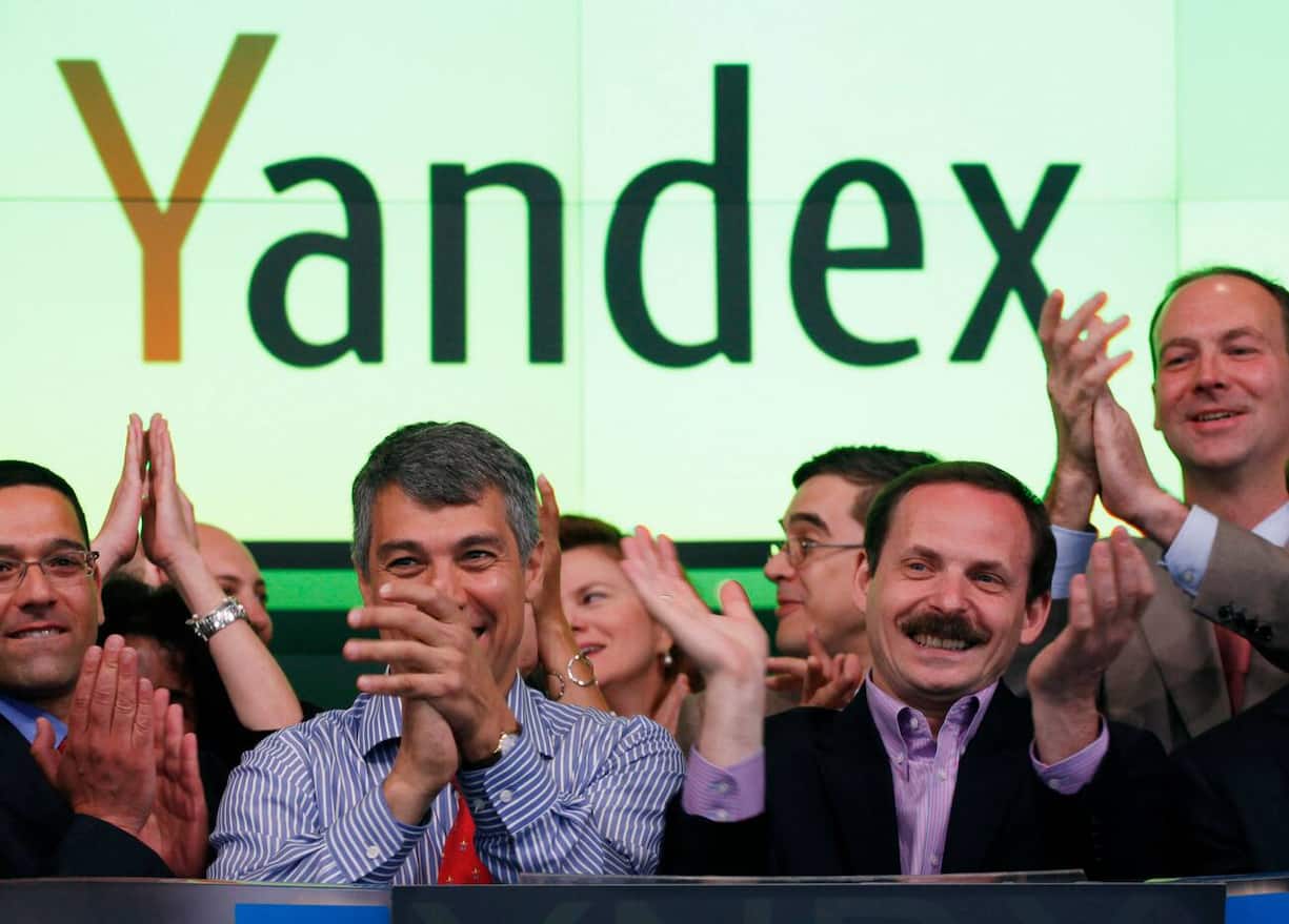 Arkady Volozh, CEO of Yandex, celebrates the initial public offering of his company at the Nasdaq MarketSite, Tuesday, May 24, 2011 in New York. Yandex is a Russian internet search company.  (AP Photo/Richard Drew)