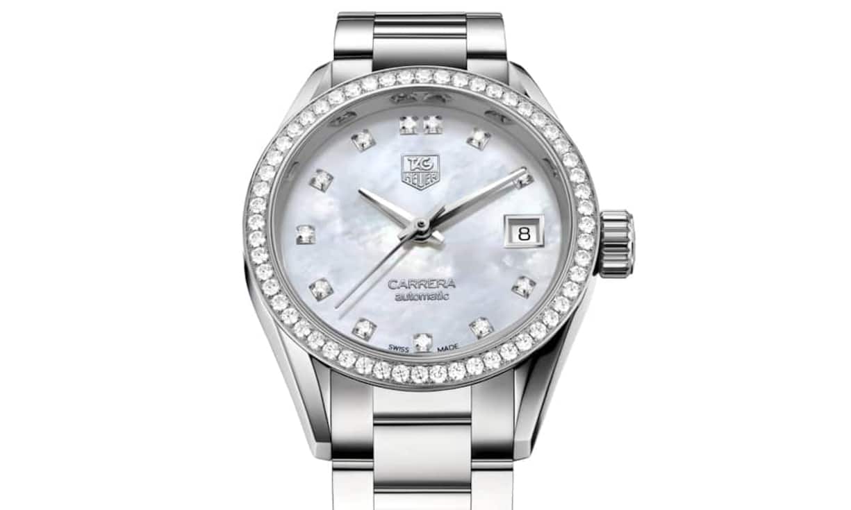 TAG-Heuer-Ambassadrice Maria Sharapova war begeistert: TAG Heuer Lady Carrera mit zwölf Diamanten auf den Indizes und 56 Steinen auf der Lünette. Noch dazu zu einem kulanten Tarif.