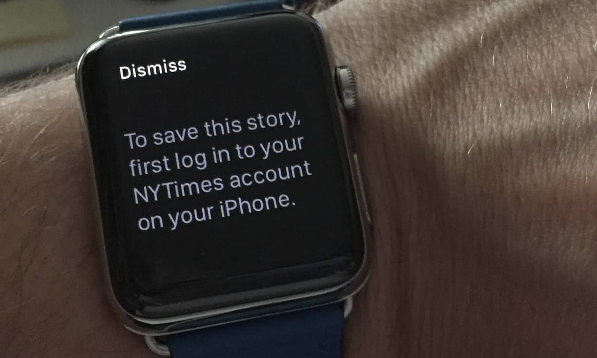 Die «New York Times» enttäuscht: Nur die Push-Nachricht gibts zu sehen, danach muss man sofort aufs iPhone wechseln.
