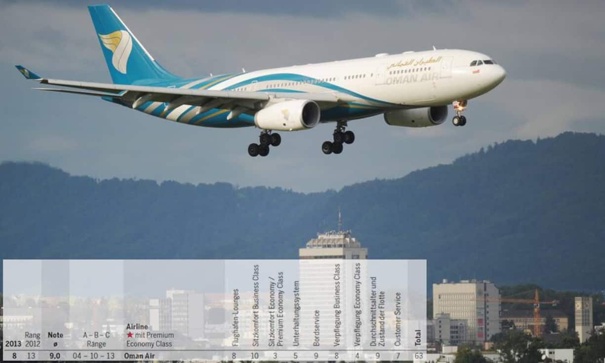 Rang 8: Oman Air (Vorjahr: Rang 13) - Note 9,0.