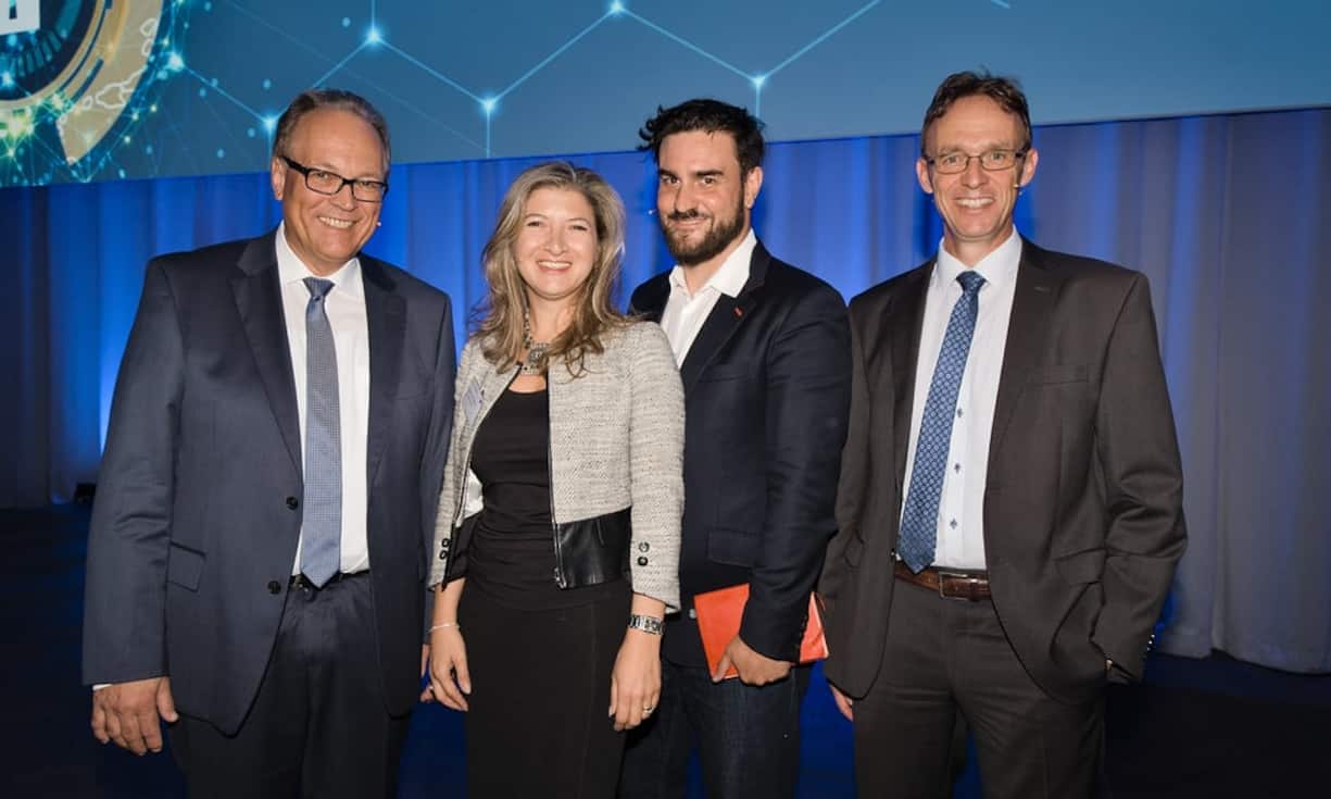 Jürg Werner, CEO, Metall Zug AG; Monica Dell'Anna, Leiterin Geschäftsbereich Business Medien, NZZ-Mediengruppe AG; Hannes Gassert, Mitgründer, Opendata.ch / Liip AG; Armin Berchtold, CEO, Swiss Securitas Group