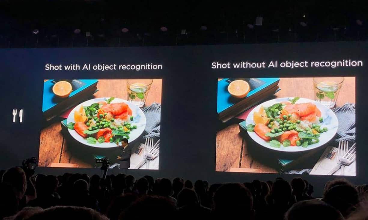 Ein neuartiger Chip («Kirin 679») verwendet erstmals AI, um bereits bei der Fotografie durch Bilderkennung zu unterstützen. Die Kamera kann 13 verschiedene Motive unterscheiden und somit optimiert fotografieren. Zum Beispiel: das Gericht auf dem eigenen Teller. Oder, ganz wichtig...