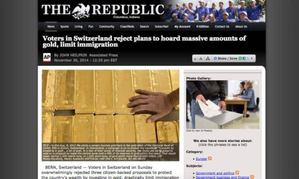 In den USA hat die Gold-Initiative ohnehin hohe Wellen geschlagen, nachdem der republikanische Senator Ron Paul seine Sympathie für das Anliegen bekundete. Zuletzt war die amerikanische Berichterstattung aber doch eher nüchtern und orientierte sich an den Texten, die aus den Nachrichtenagenturen aufbereitet wurden.